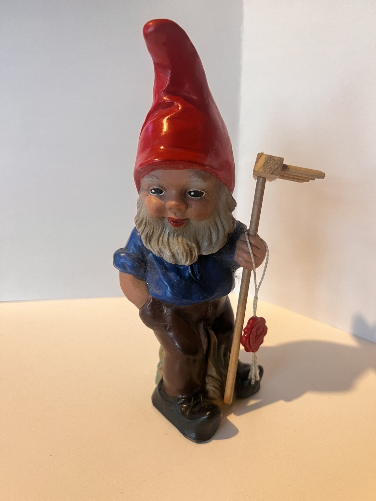  Heissner Vintage Gnome with rake Figurine Germany  9\