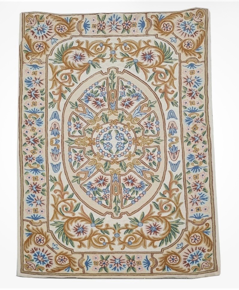 Hand Embroidered Needlework Vintage Kashmiri Textile Wall Hanging 5 x 3 Ft