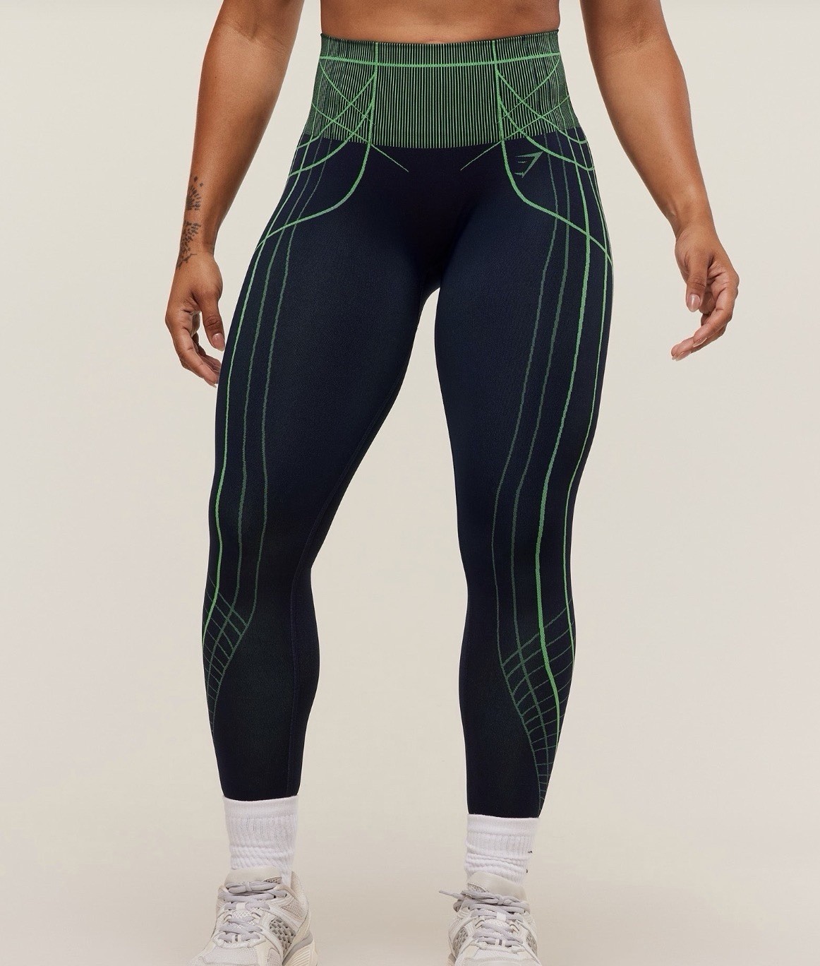 Brand New $68 Gymshark Apex Seamless Leggings Size S, Heavy Blue/Active Green
