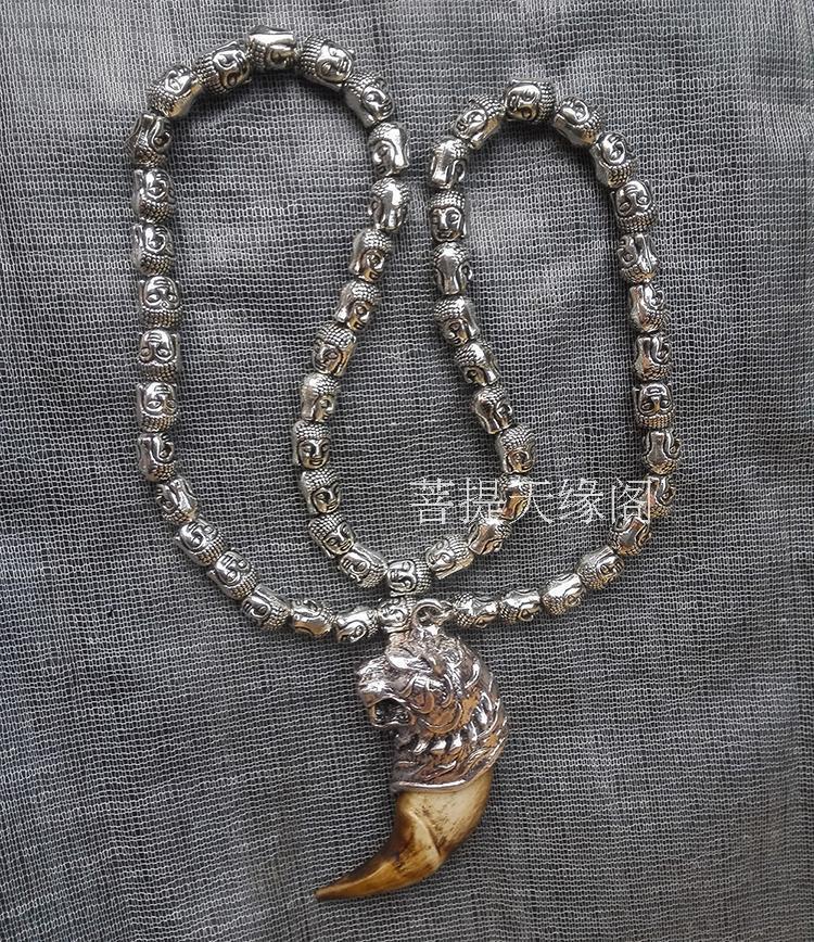 Wild Teeth Tibet Silver Tiger Amulet Pendant,buddha Head Beads Necklace