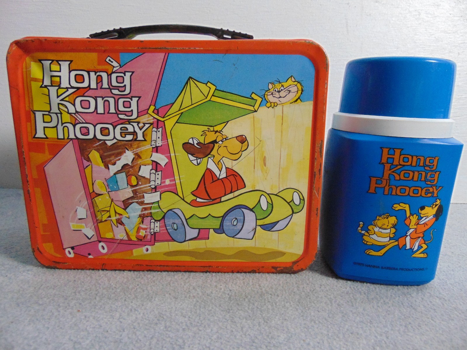 VINTAGE RARE 1975 HONG KONG PHOOEY METAL LUNCH BOX WITH THERMOS HANNA BARBERA