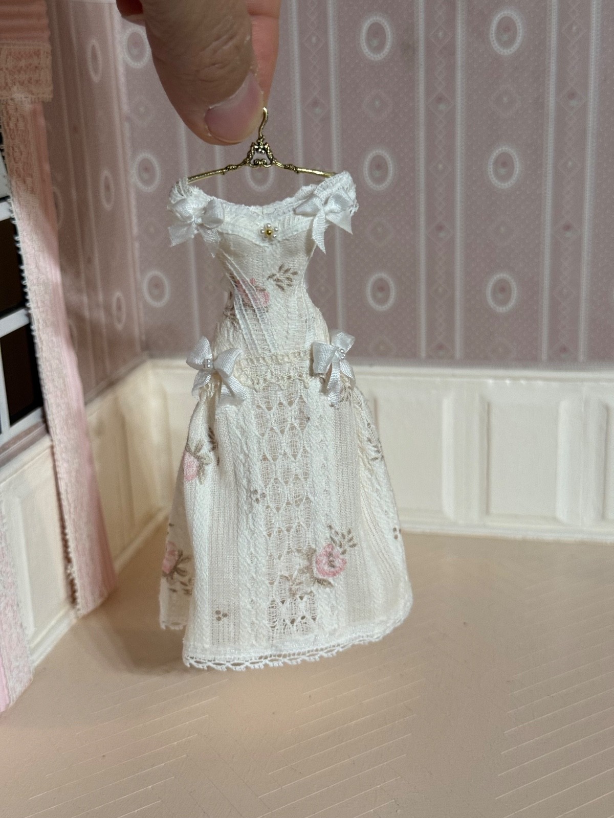 1:12 Dollhouse Miniature  artisan made Victorian dress on the hanger