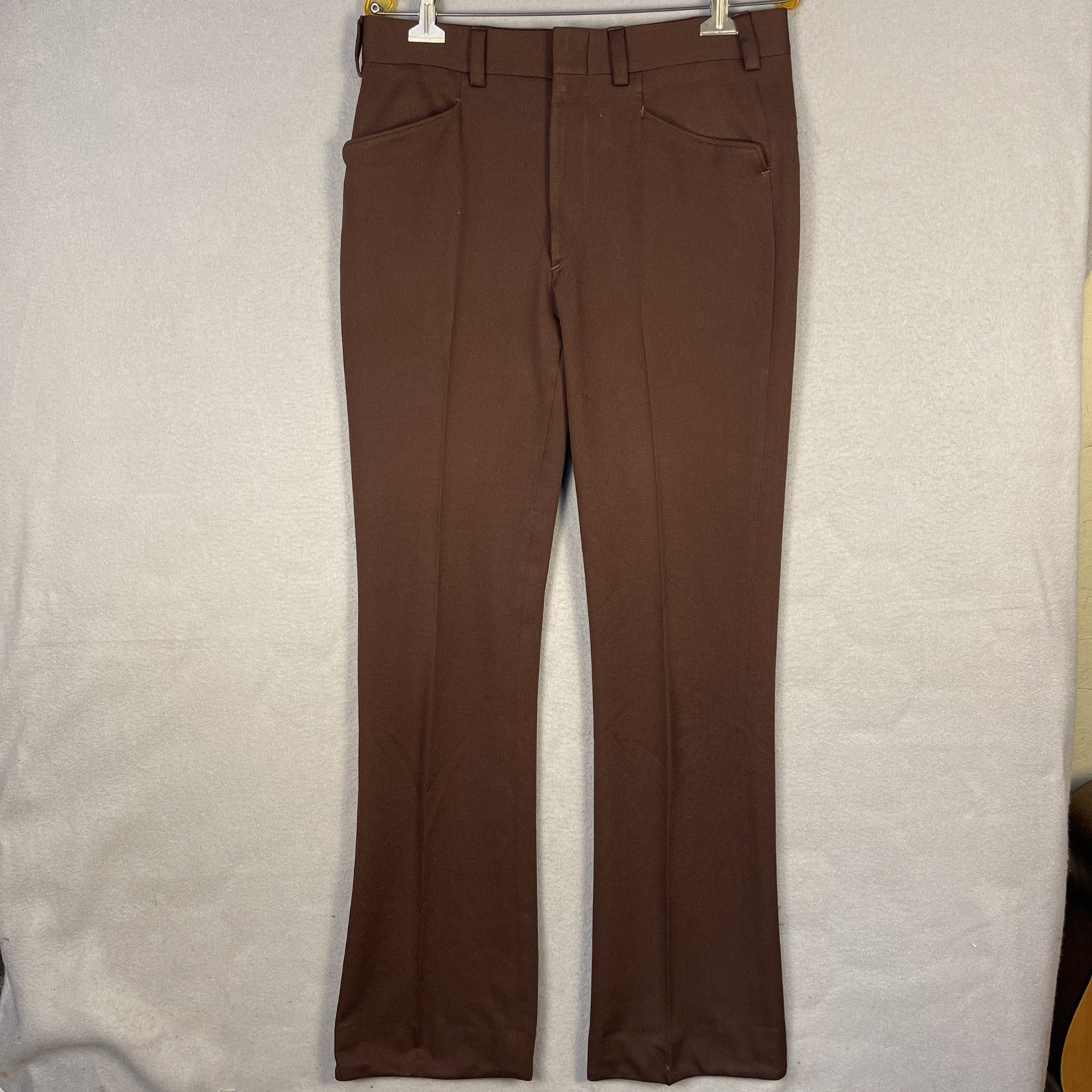 VTG 70s Disco Slacks Mens 32x36 Brown Encron Poly Flare Bootcut Trousers READ