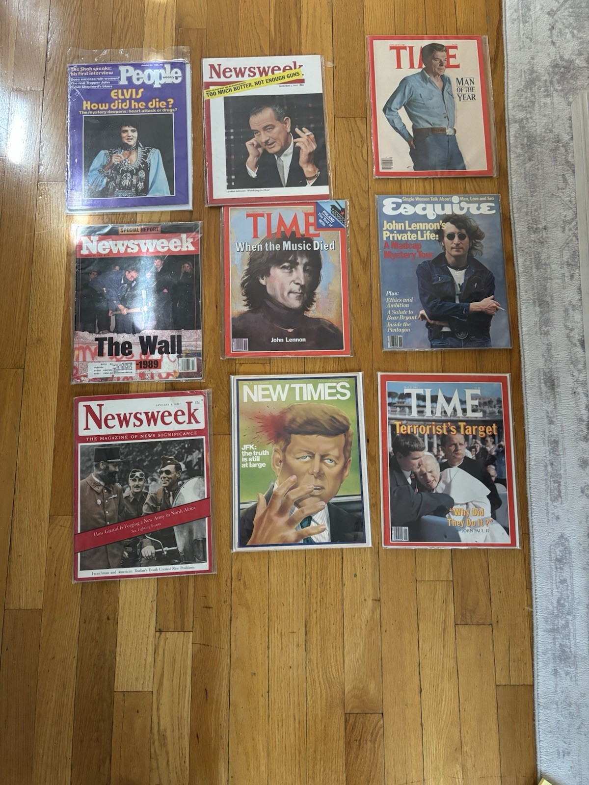 Vintage Magazine Lot of 8 – TIME, Newsweek, People – Lennon Elvis JFK Reagan