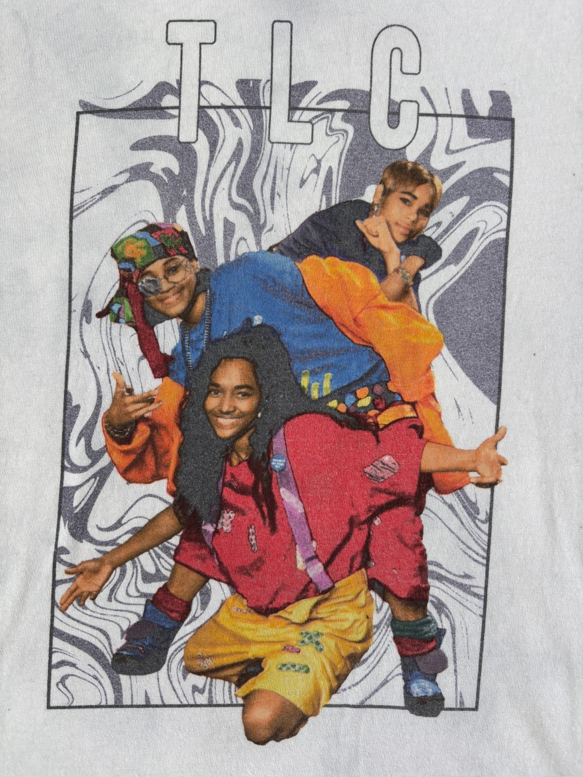 TLC Graphic Tee Mens S White 90s R&B Music Group Merch Traffic Distressed