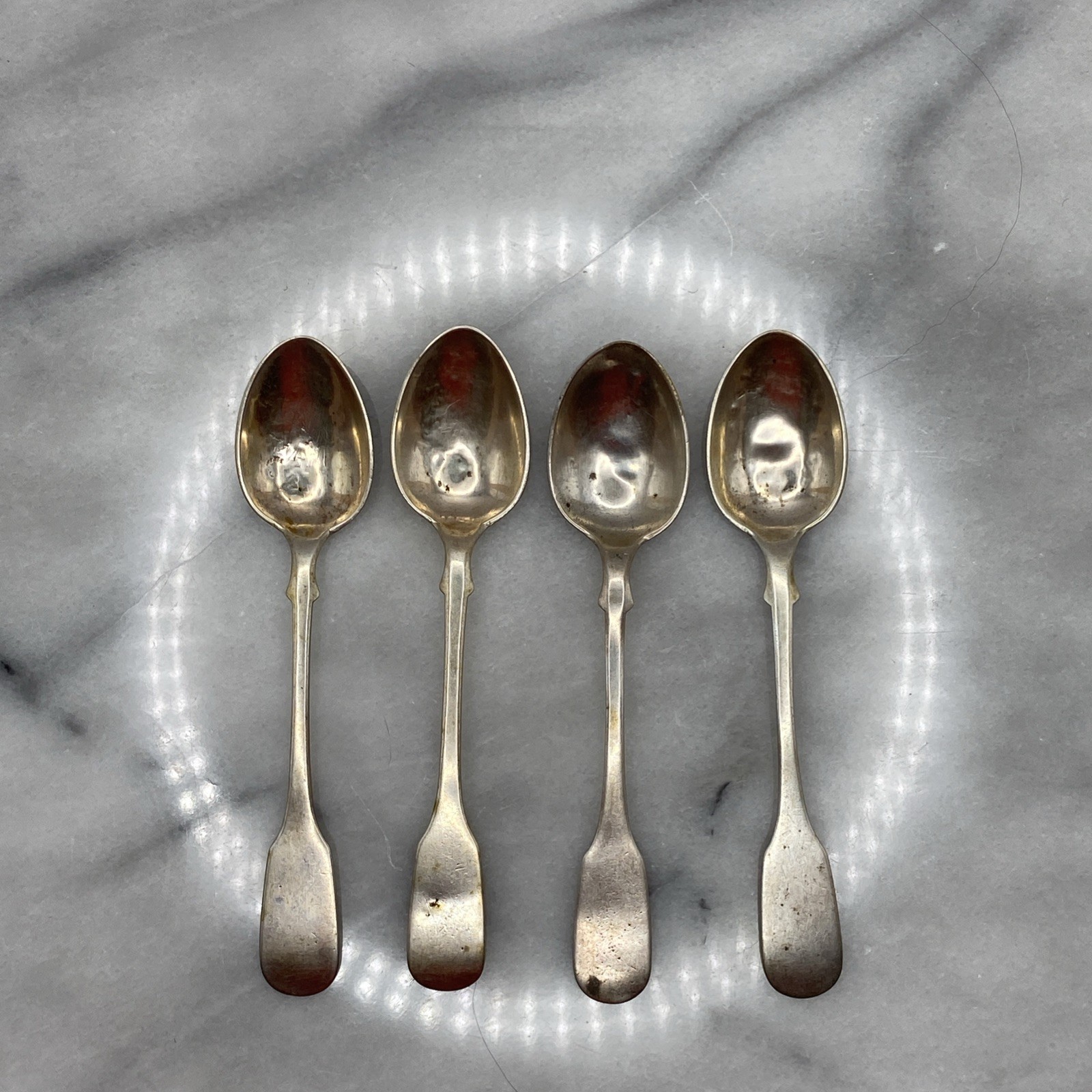 Set of 4 Antique J. Anderson Coin Silver Fiddle Spoons – Edwardian Sterling