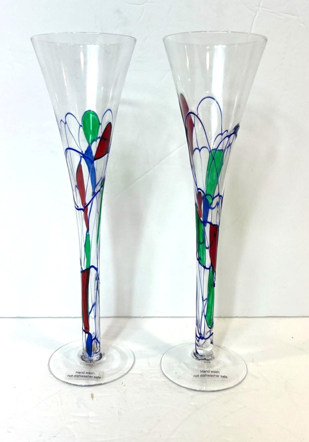Fostoria Romania Galleria Champagne Flutes Hand-Painted Set Of 2 Glassware