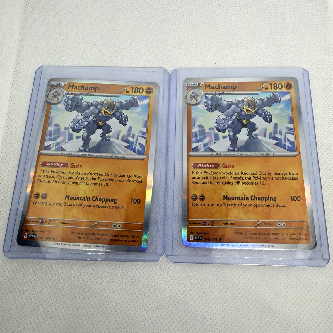 Pokemon Machamp 068/165 Pokemon 151 Holo- two cards NM to Mint.