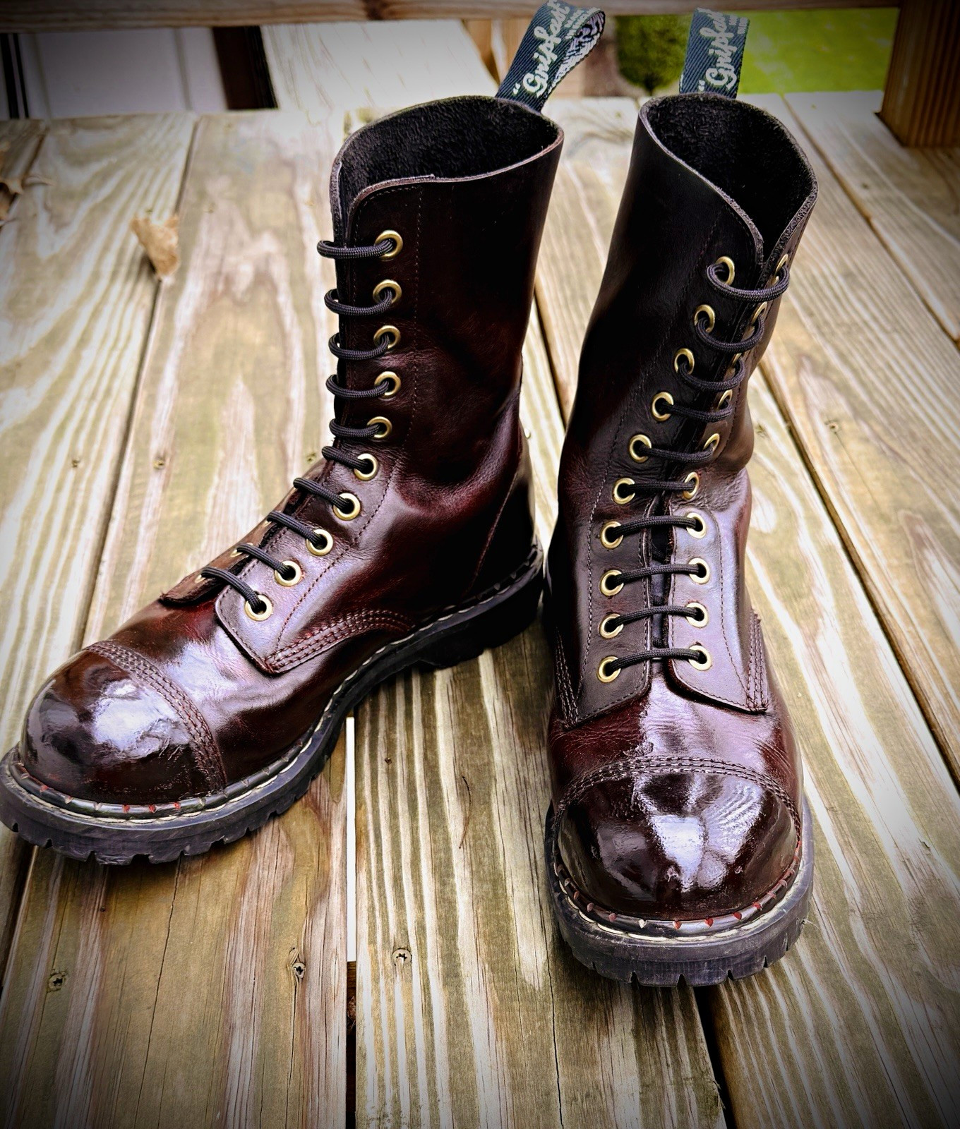 Vintage Gripfast 10 eye Steel Toe Deep Burgundy, Refinished, Uncoated.US 11 Read