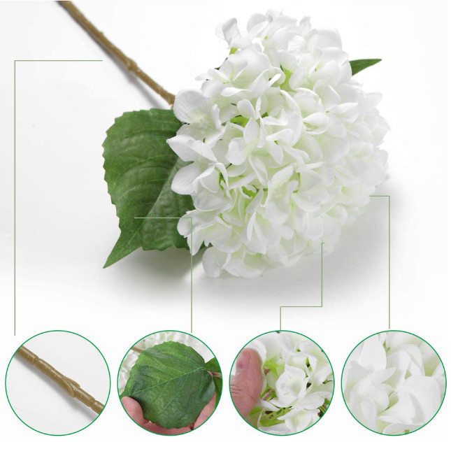 EZFLOWERY 5 Pcs Artificial Silk Hydrangea Flowers 18\'\' Bouquet Arrangement White EZFLOWERY 5 Pcs Artificial Silk Hydrangea Flowers 18\'\' Bouquet Arrangement White