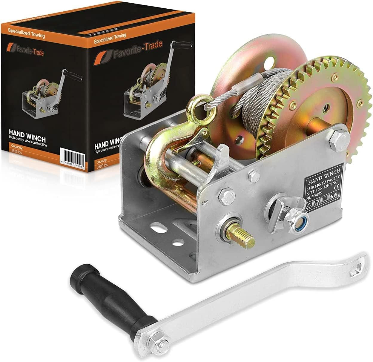 Trailer Winch – Durable Hand Crank – 3500 Lbs Hand Winch with Cable - Boat Trail