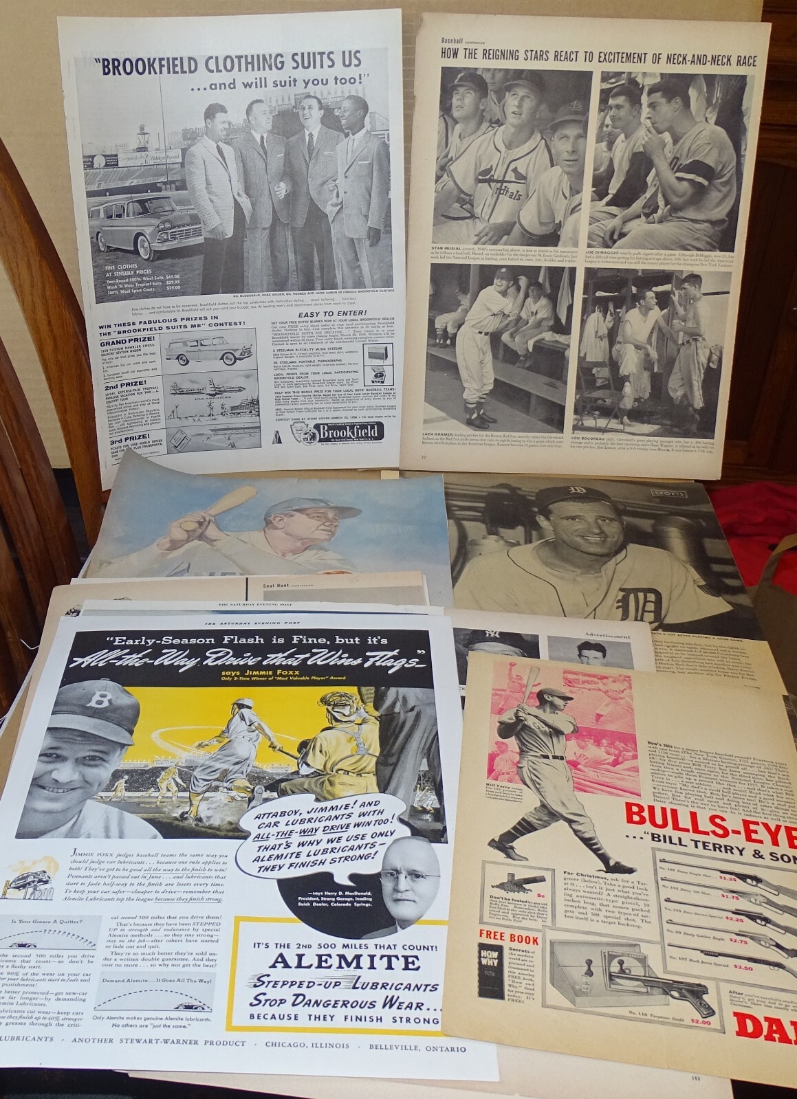 12 Magazine Pages/Ads circa 1930s-50s Jimmy Foxx Babe Ruth Duke Snider Mel Ott +
