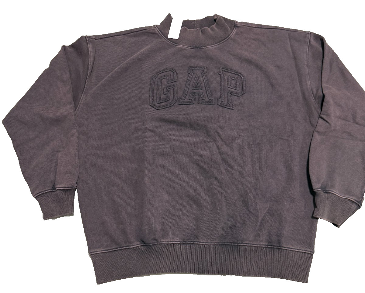 GAP Mock Neck Logo Sweatshirt S/M Washed Charcoal Embroidered NWT GAP Mock Neck Logo Sweatshirt S/M Washed Charcoal Embroidered NWT