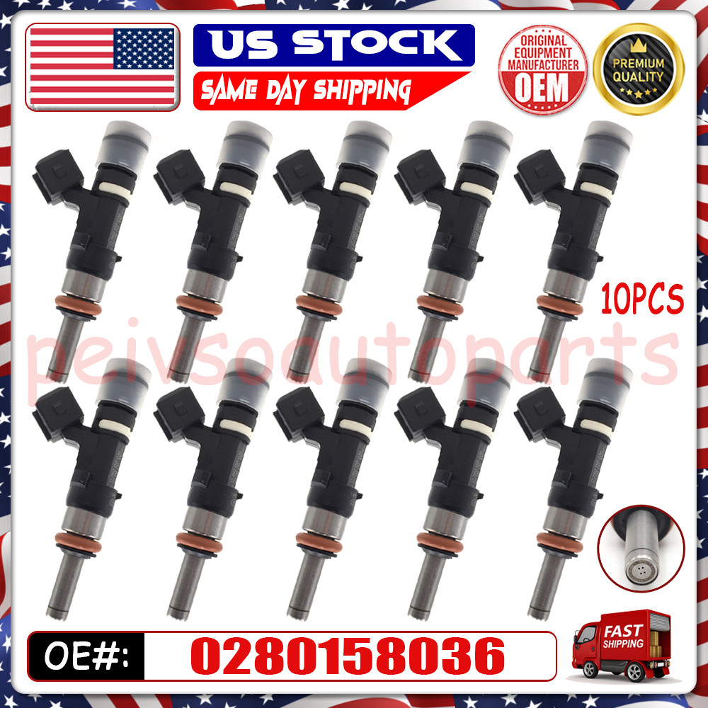 10PCS Fuel Injectors For BMW M5 M6 5.0L 2006 2007 2008 2009 2010 0280158036