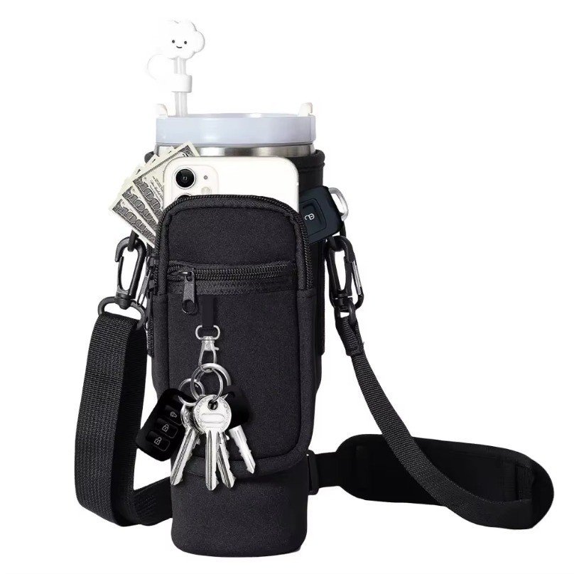 1pc Water Bottle Carrier Bag Crossbody Sling 24-40oz Tumbler Phone Pocket Holder