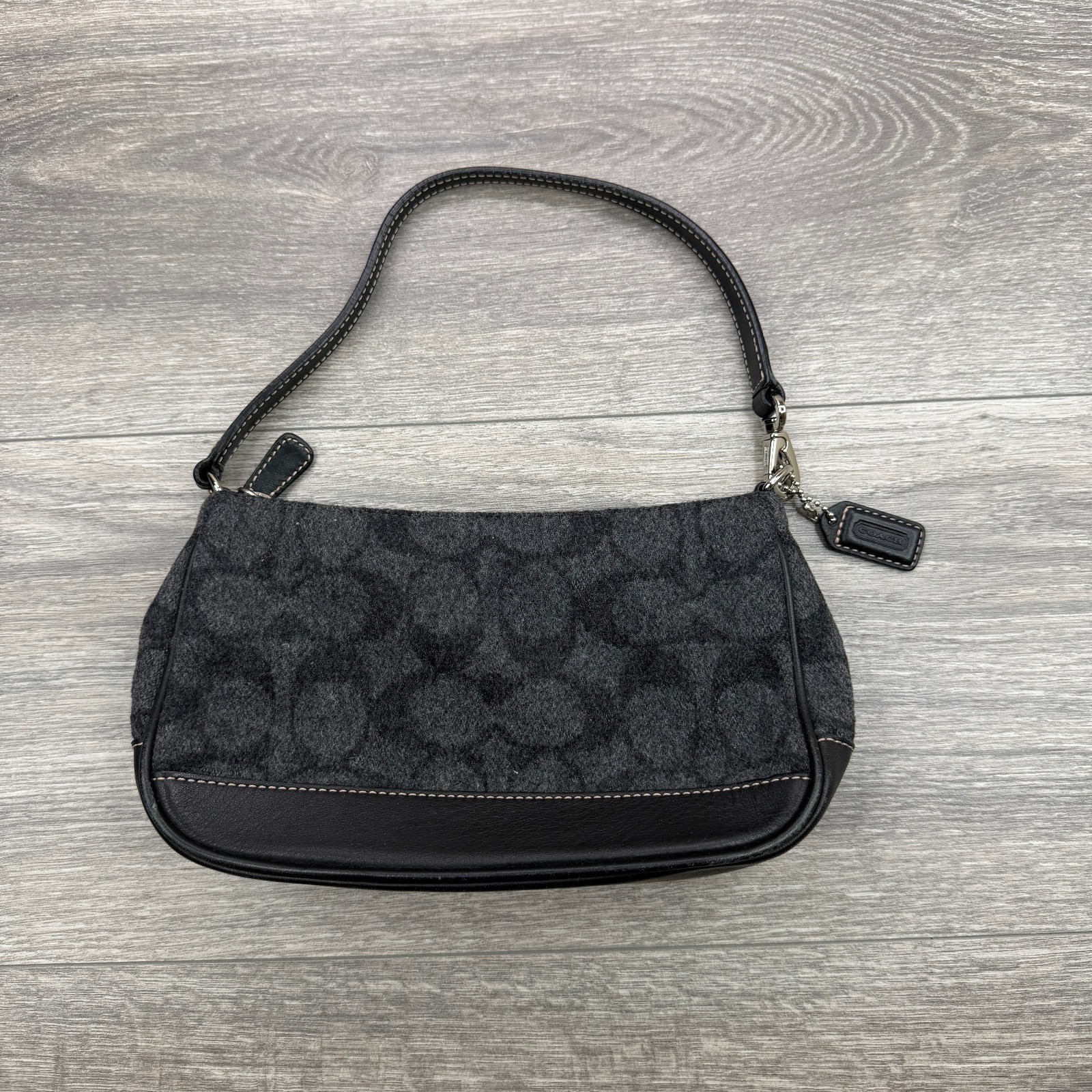 Coach 7720 Demi Shoulder Bag Womens Gray Black Wool Leather Signature C Y2K VTG