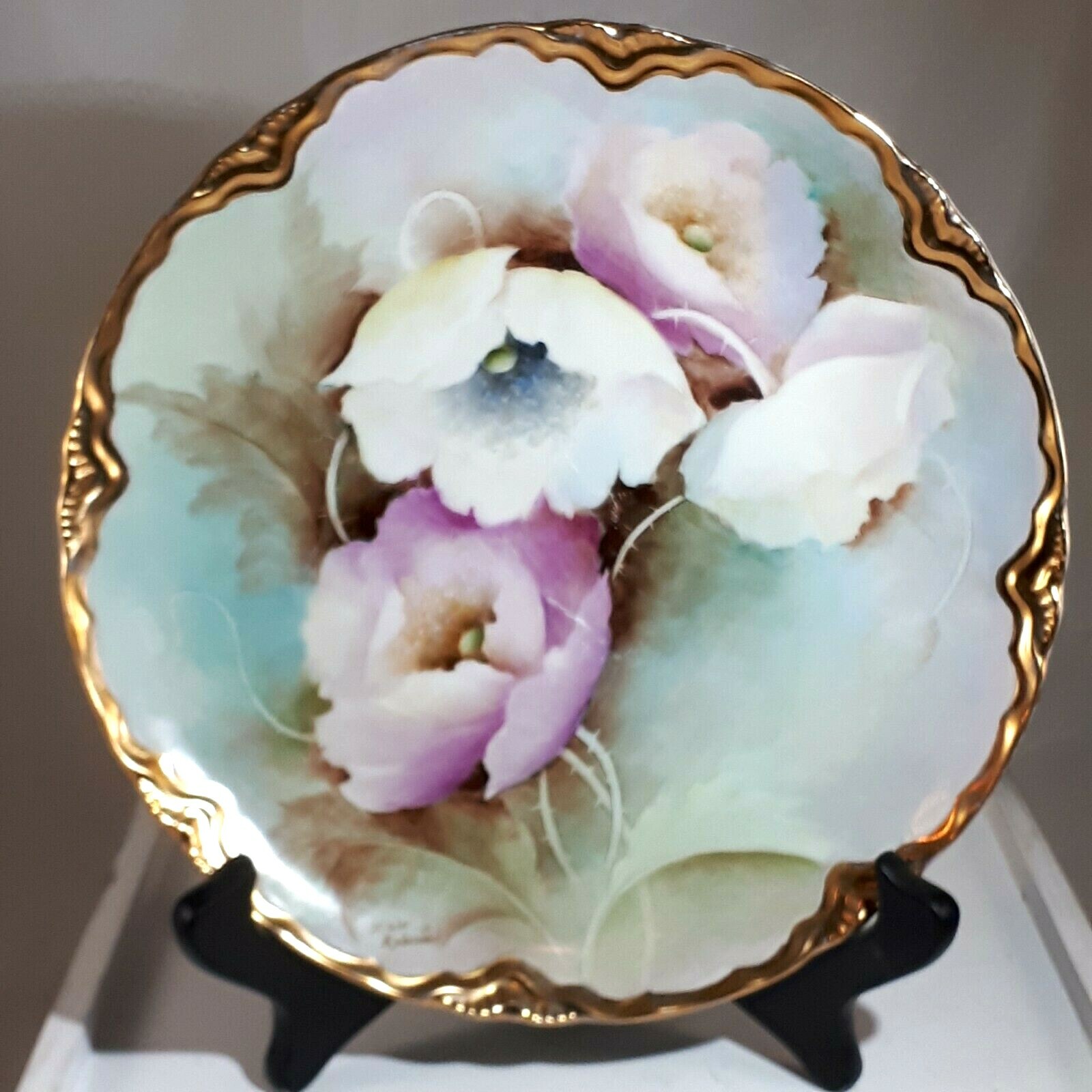 Vtg Limoges Style Floral Plate Gold Gilding Porcelain Signed Hand Painted Vtg Limoges Style Floral Plate Gold Gilding Porcelain Signed Hand Painted