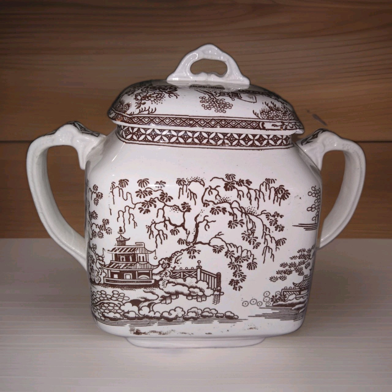 Antique John Meir & Son Ironstone Sugar Bowl Kirkee Brown RARE English Cottage Antique John Meir & Son Ironstone Sugar Bowl Kirkee Brown RARE English Cottage