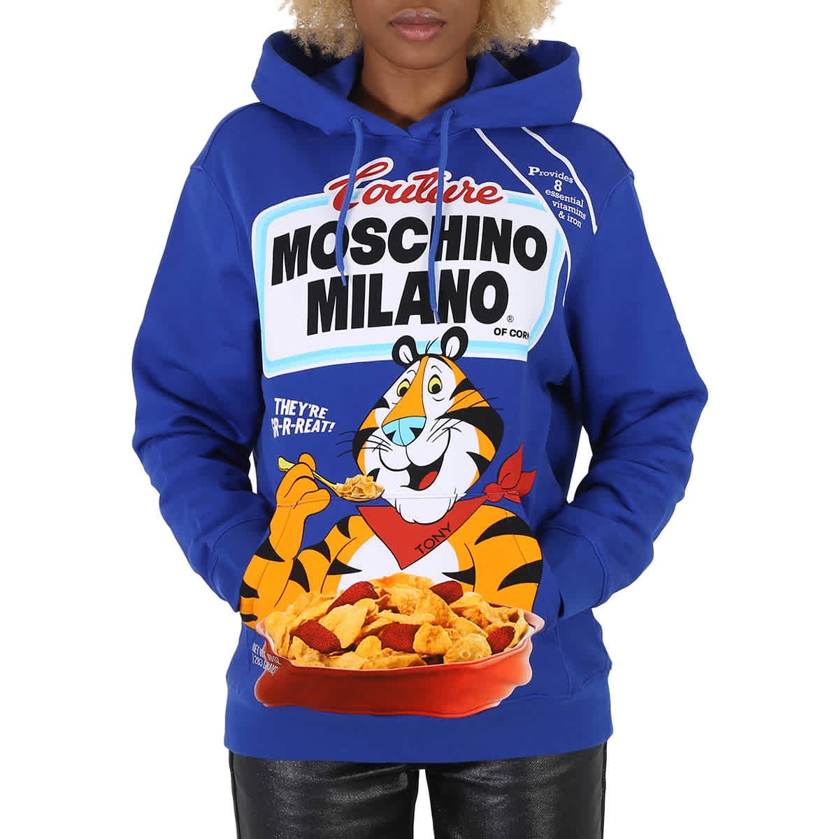 Moschino Tony the Tiger Graphic Hoodie in Blue, Brand Size 36 (US Size 2)