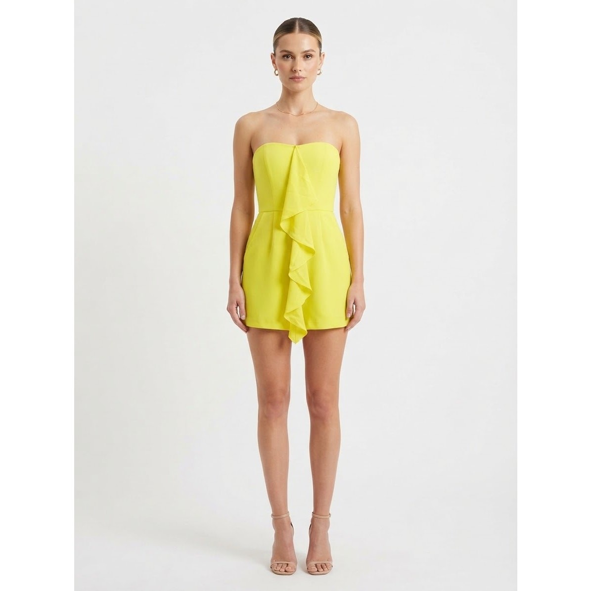 BCBGMAXAZRIA Runway Women Yellow Mina Dress Size 0 Strapless Ruffle Cocktail