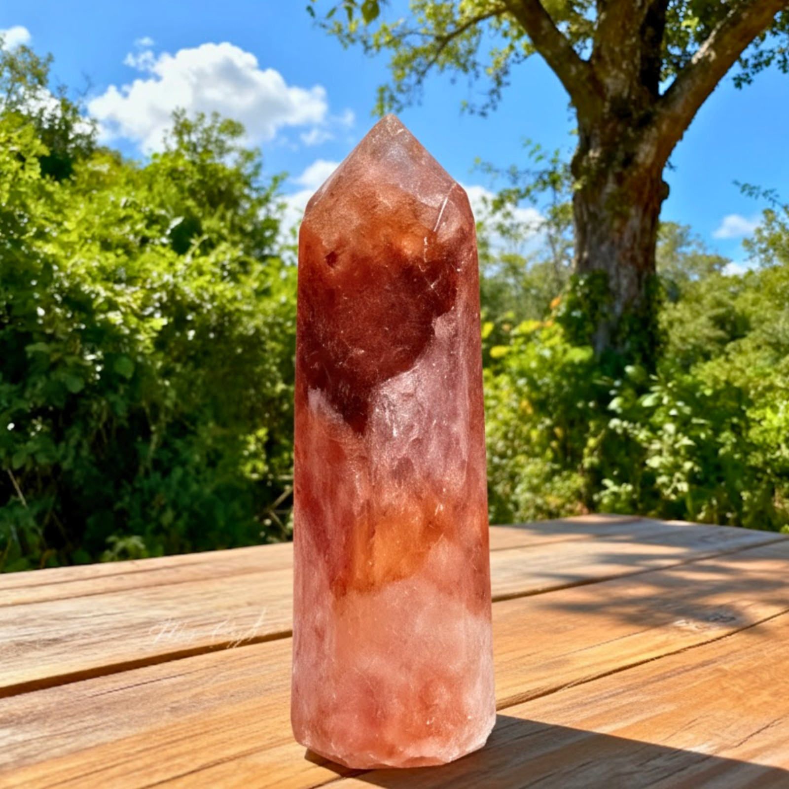Natural  Fire Quartz Hematoid Crystal Tower Obelisk Reiki Healing Home Decor