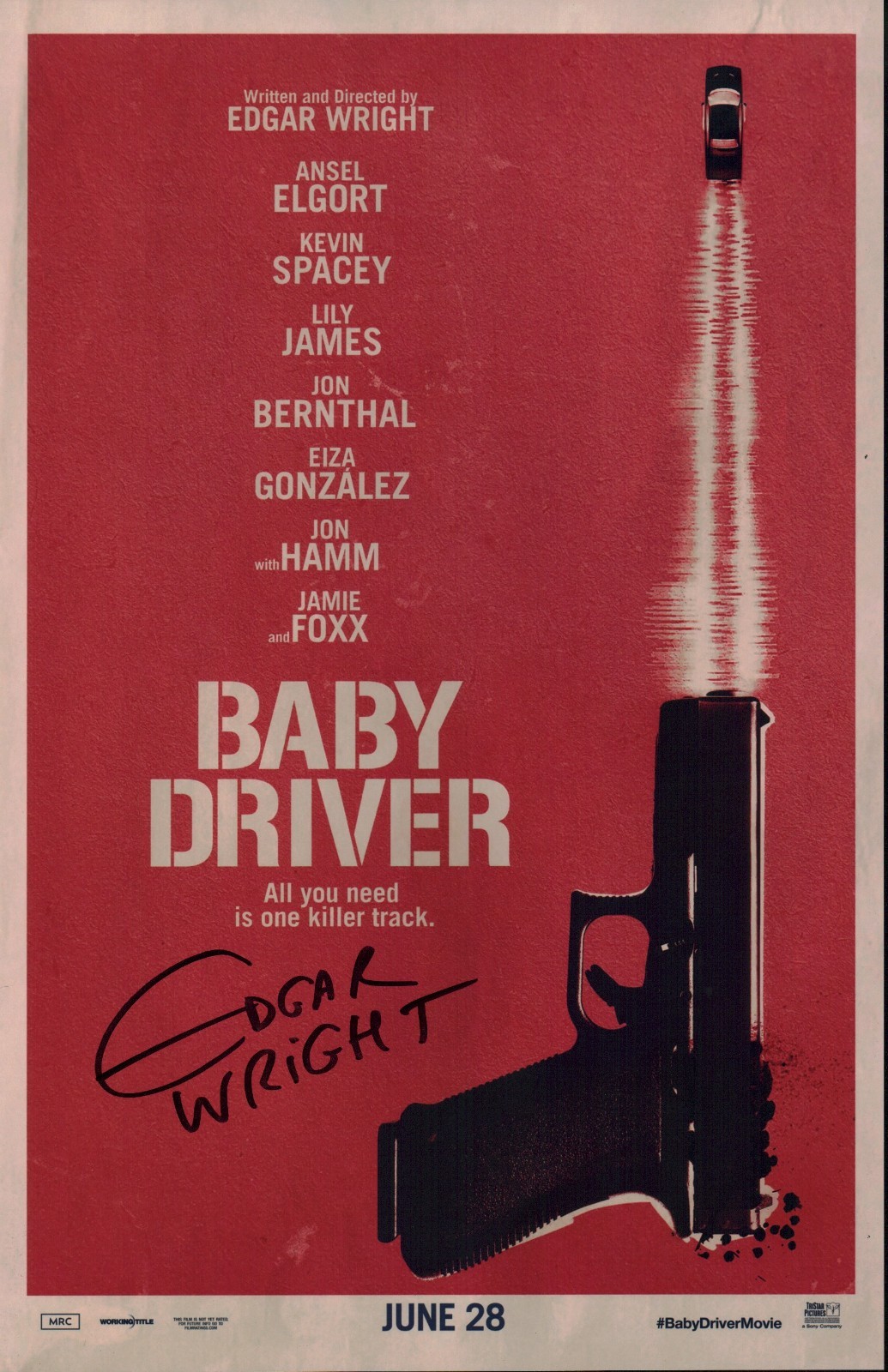 Edgar Wright Baby Driver 11x17 Photo Poster JSA Certified Autograph