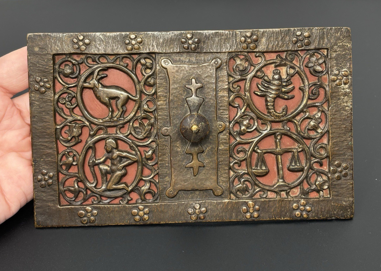 1920s Art Deco Bronze Zodiac Astrology Box Lid Oscar Bach LID Only 1920s Art Deco Bronze Zodiac Astrology Box Lid Oscar Bach LID Only