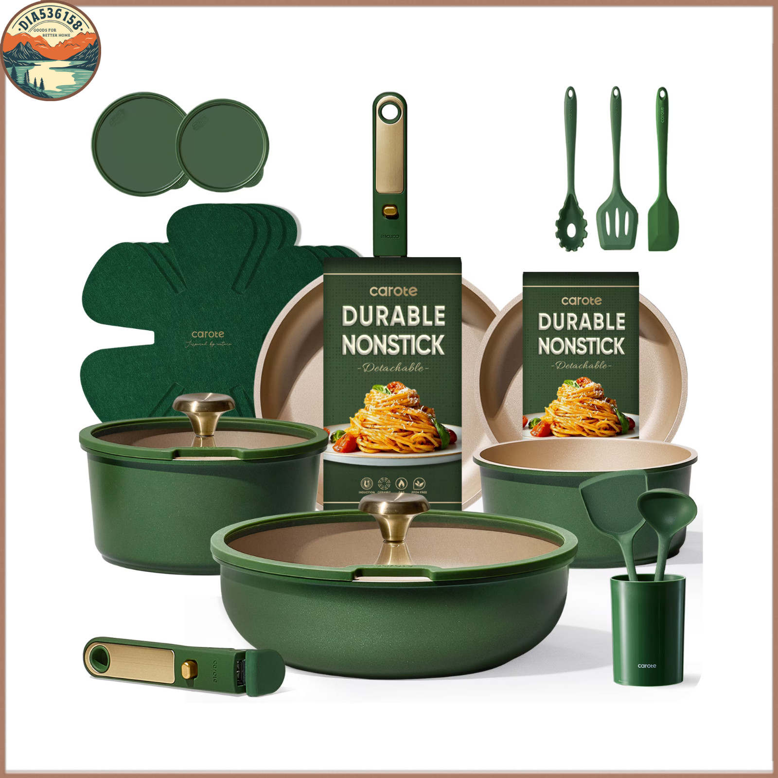 21-Piece Nonstick Pots and Pans Set, Cookware Set with Detachable Handle and Lid