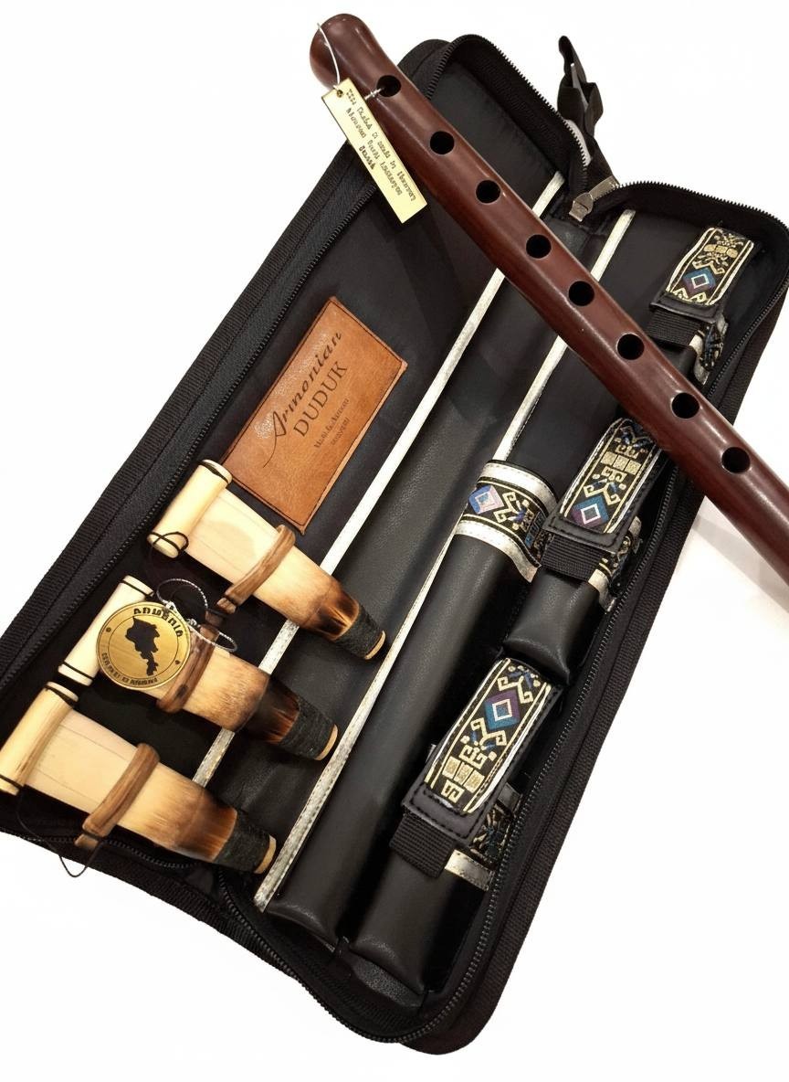 A Duduk Handmade Armenian Apricot Wood with 3 Reeds and Traditional Case