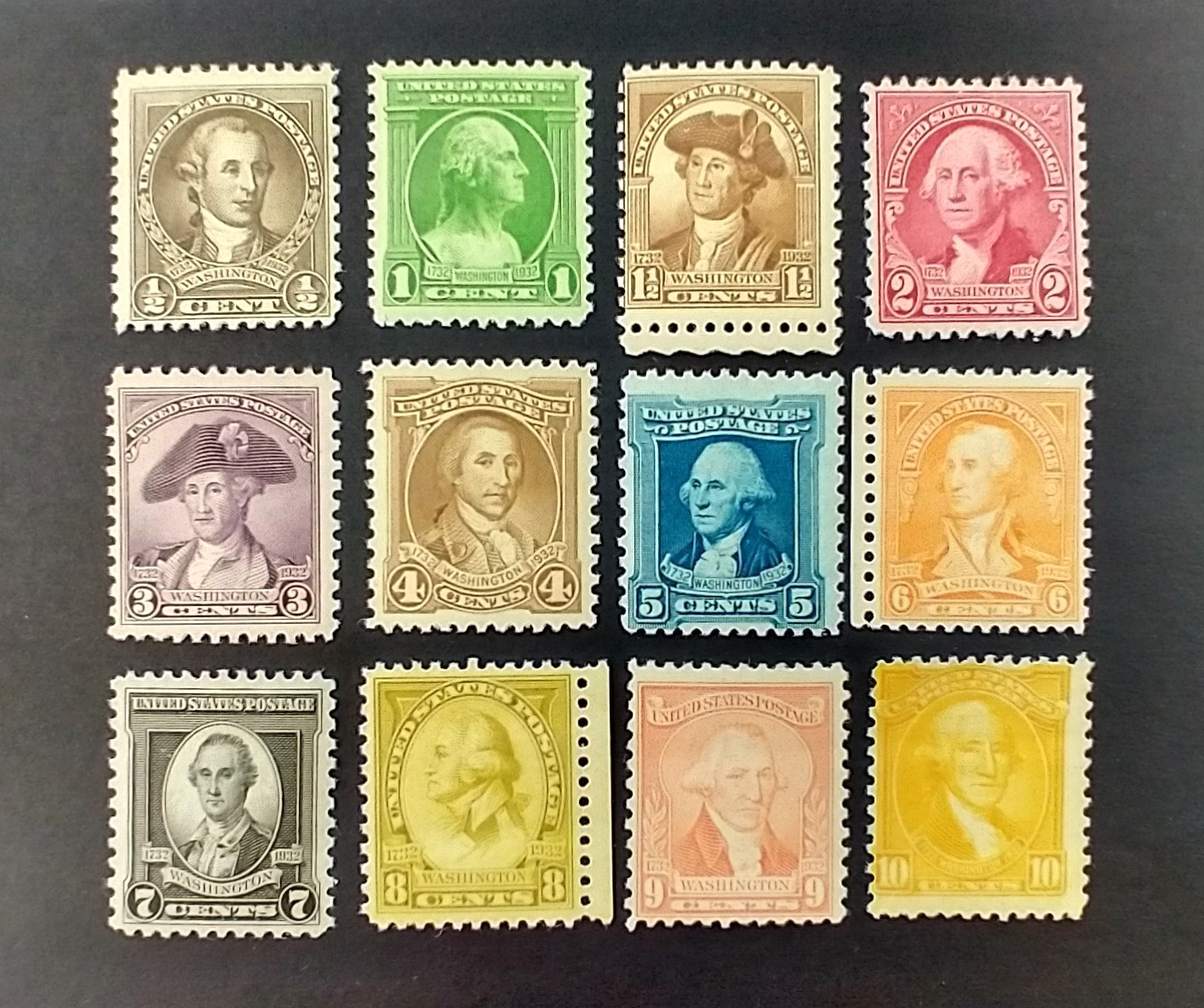 US Scott #704-15 ⁄⁄ 1932 Washington Bicentennial, Complete Set of 12 ⁄⁄ MNH [G2]