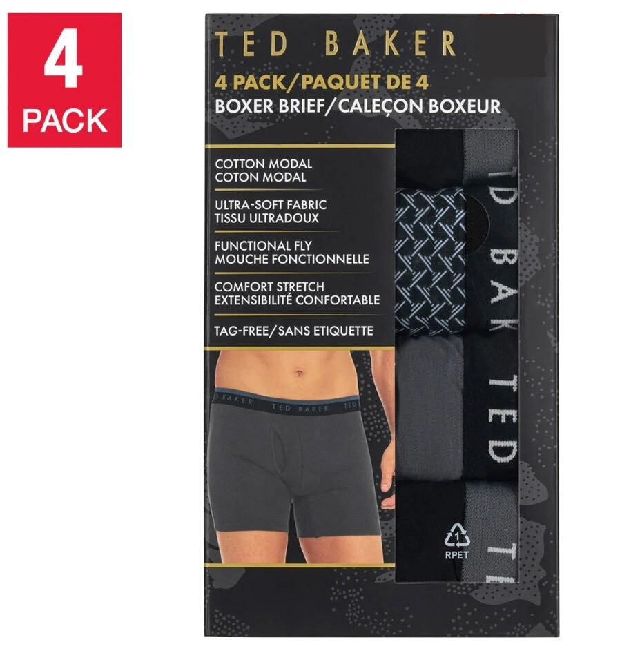 Ted Baker Men's Cotton Modal Ultra Soft Boxer Brief, 4-pack