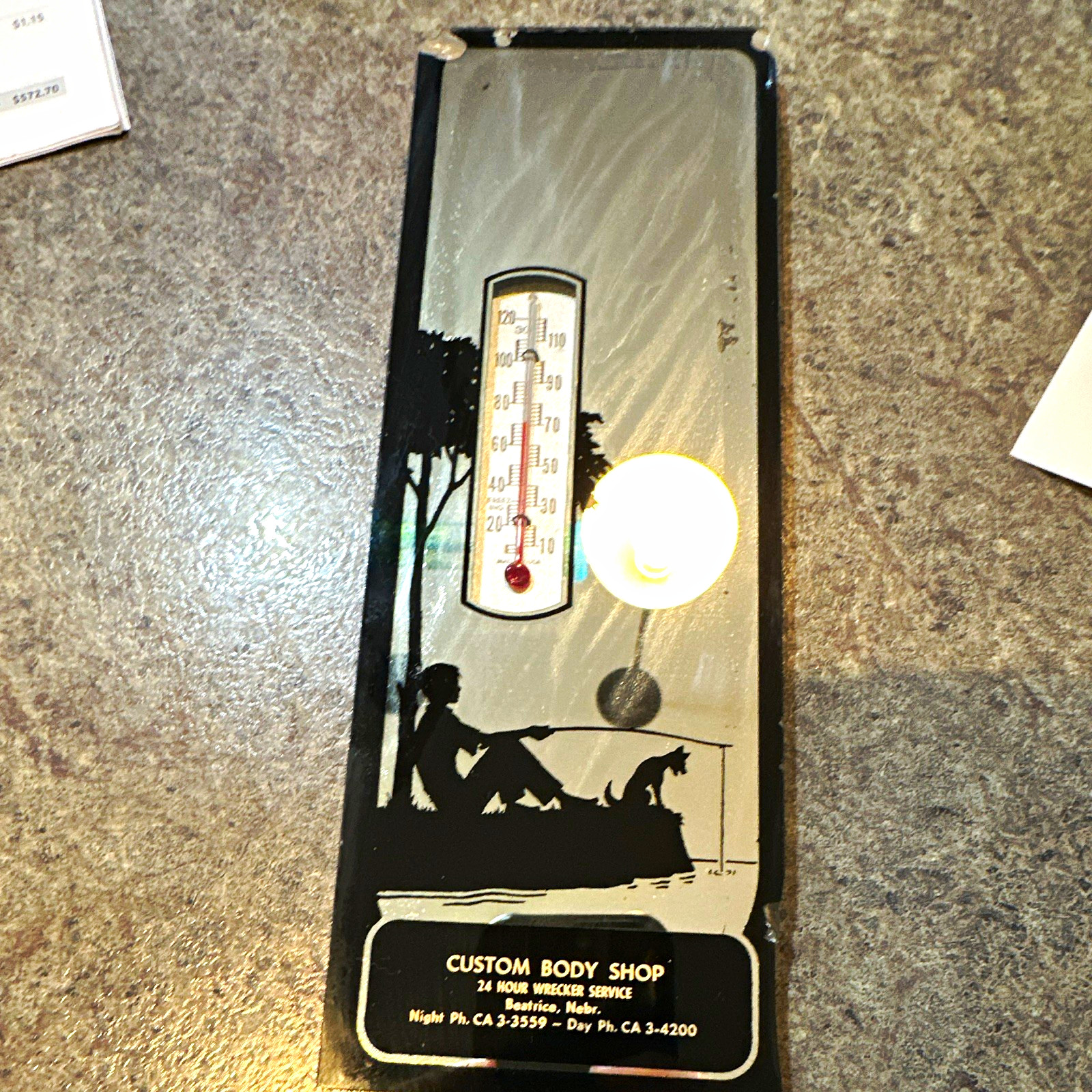 Antique Custom Body Shop Beatrice NE 24 Hour Wrecker Svc Advertising Thermometer