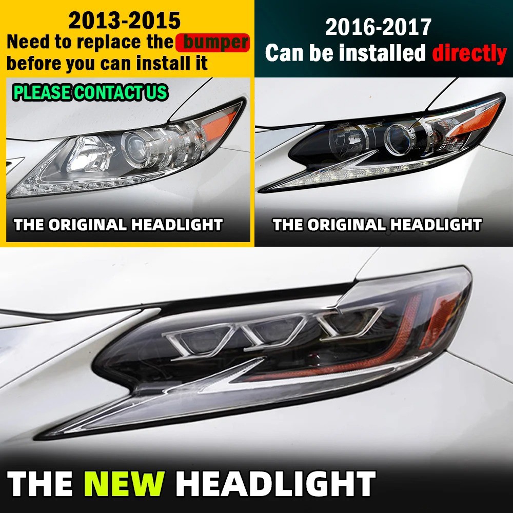 Pair Triple Beams LED Headlight Assembly For 2013-2018 Lexus ES350 ES300H