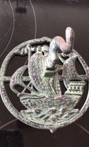 Antique Cast Iron Wall Hook Viking Ship Norway Ornate Architectural Hardware