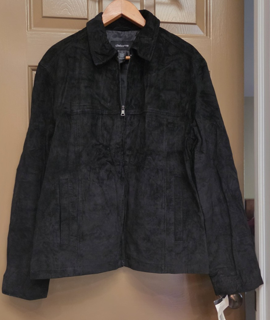 NEW Claiborne Suede Leather Jacket Men\'s M Black Zip Up 90s