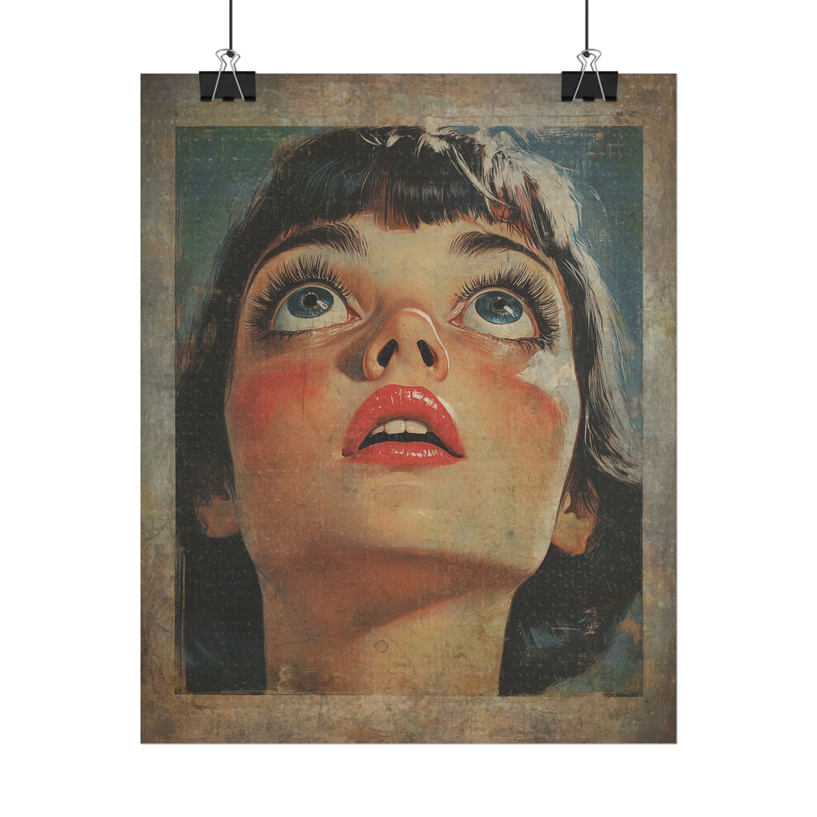 Retro Girl Wonder Wall Art, Horror Lover Portrait Painting Print, Romantic Decor