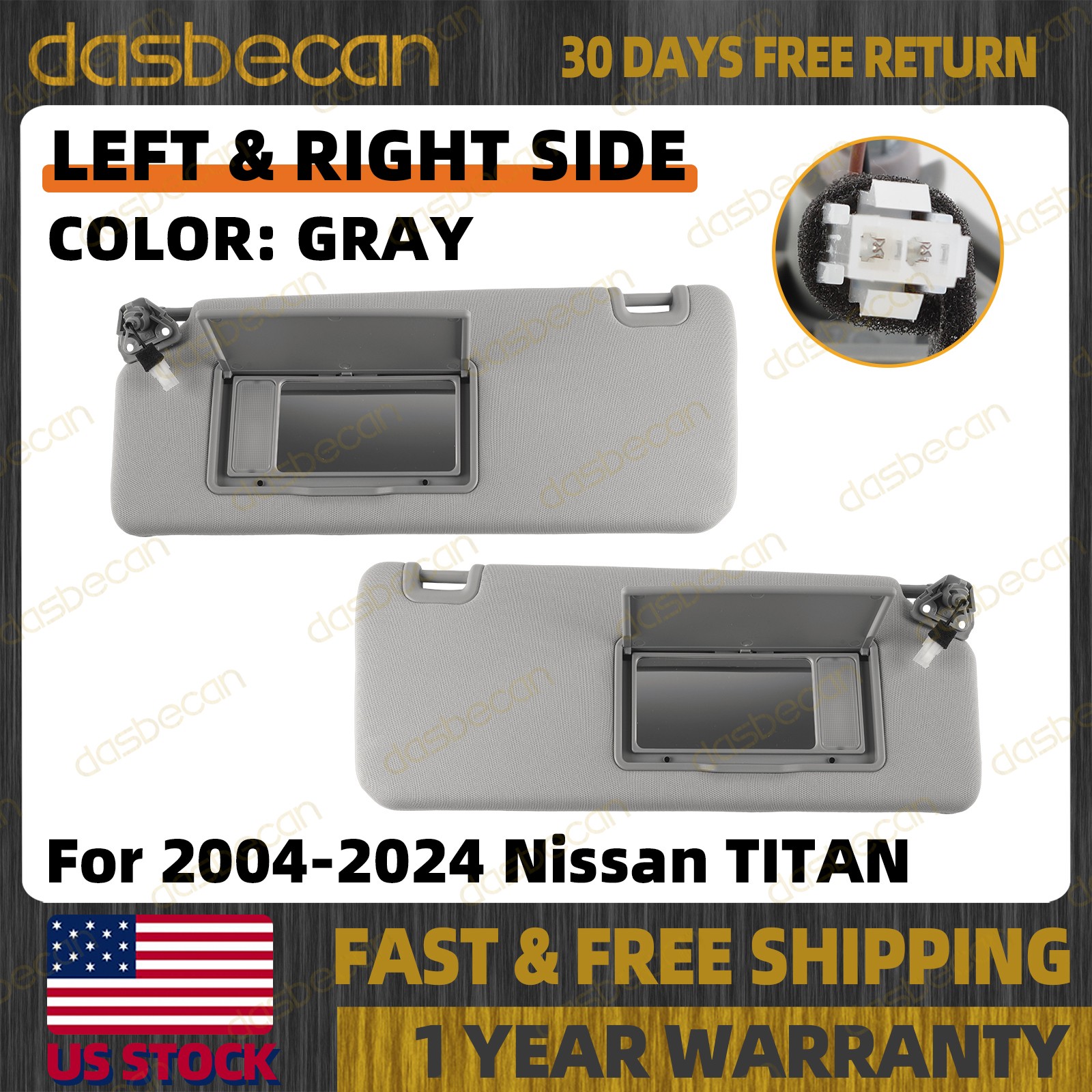 Pair Gray Sun Visor w/Light for Nissan Titan 2004-2024 96401-EZ70B 96400-EZ70B