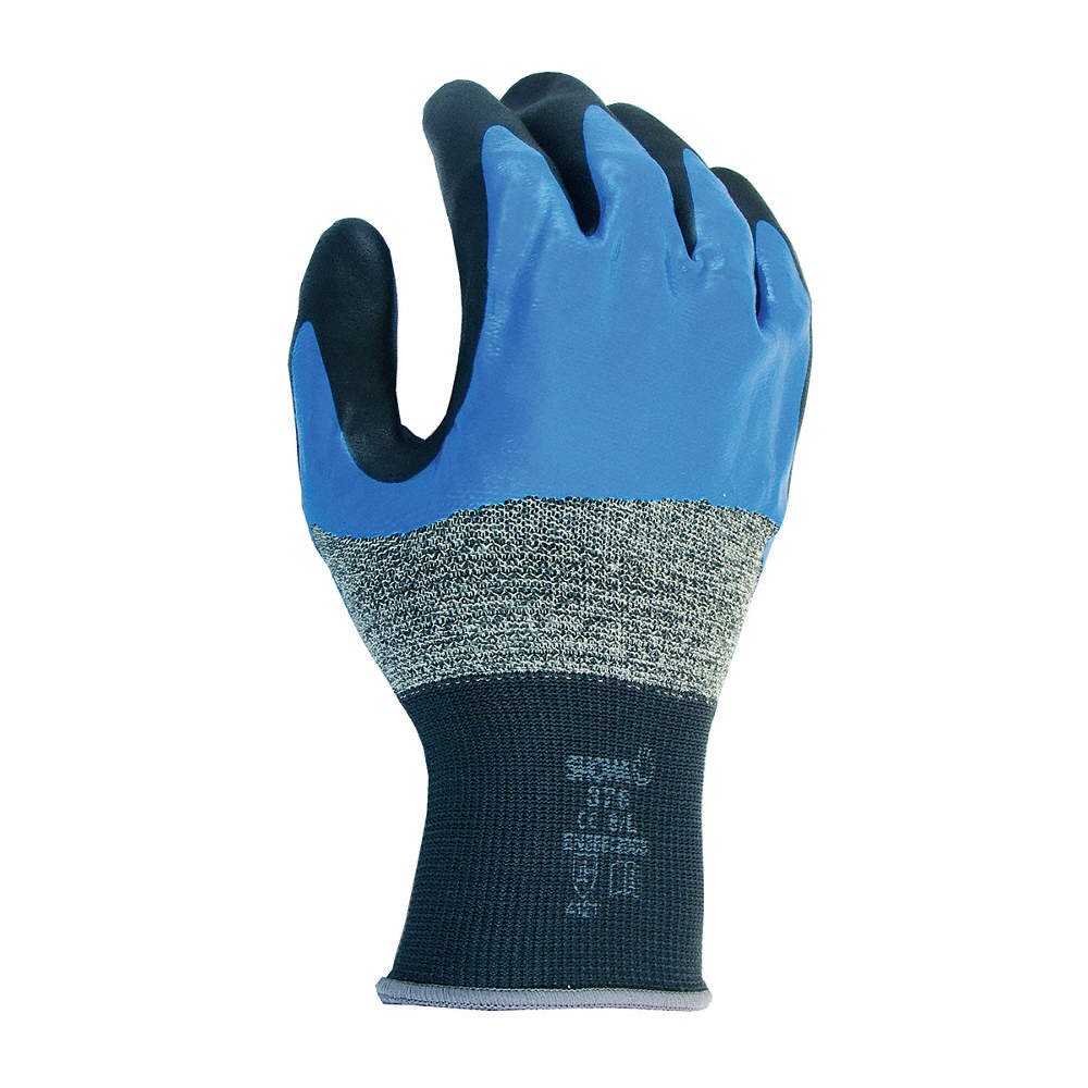 SHOWA 376XL-09 Coated Gloves,Black/Blue,XL,PR 18F252