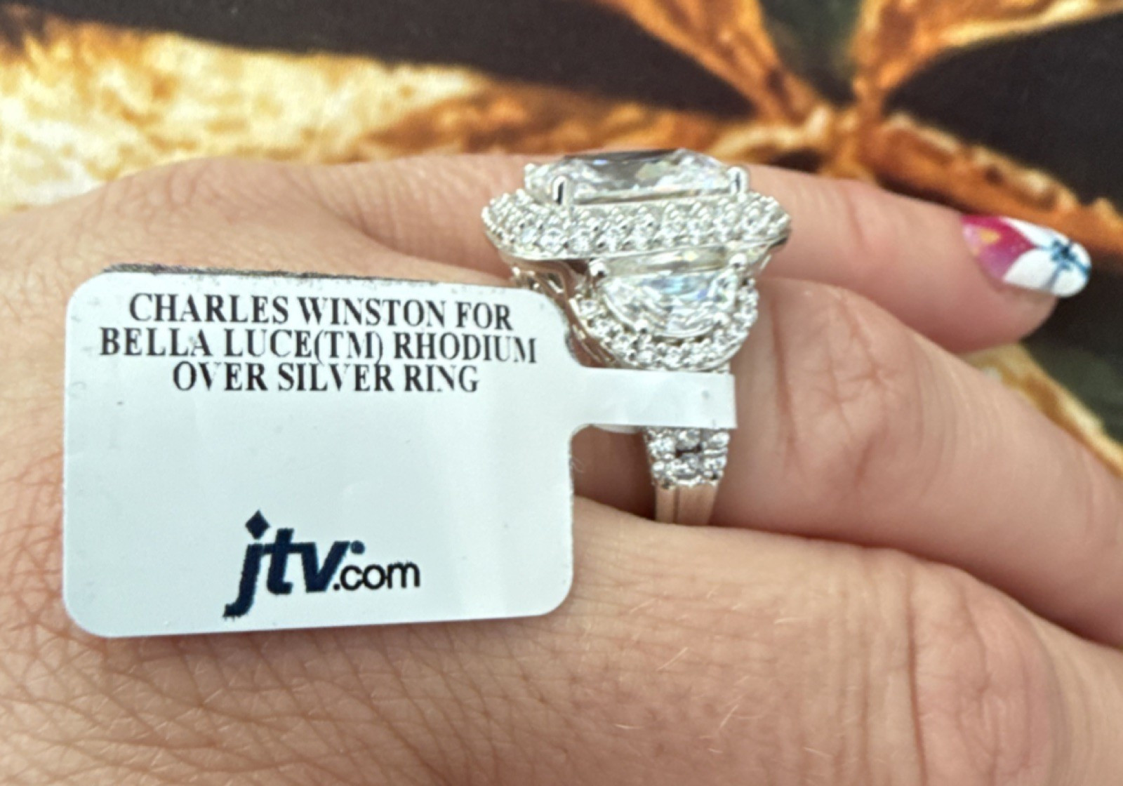  Charles Winston Bella Luce CZ Rhodium 925 Silver East-West Halo Ring JTV Tag