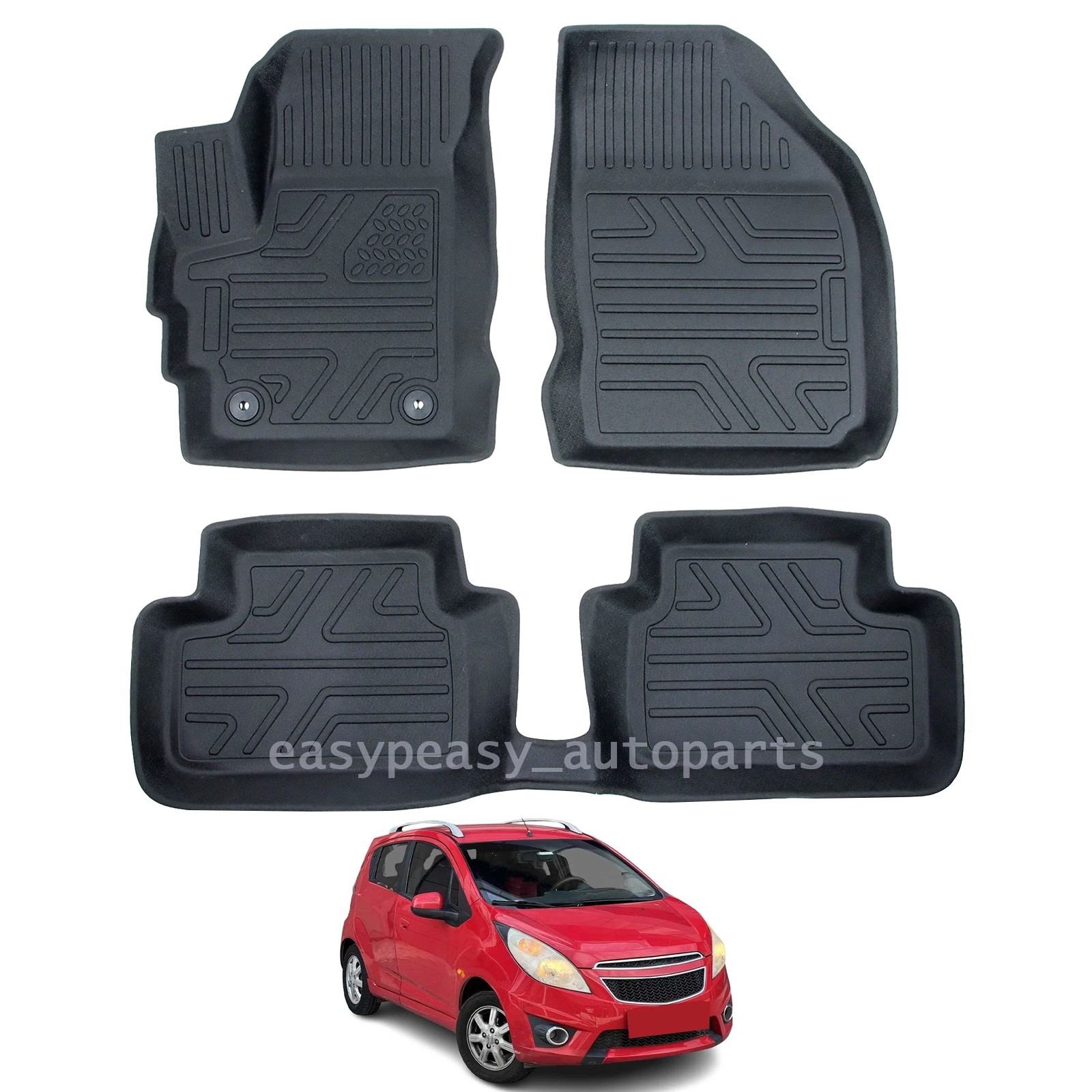 3D Floor Mats Liners for Chevrolet Chevy Spark 2013-2015 TPE All-Weather 3PCS