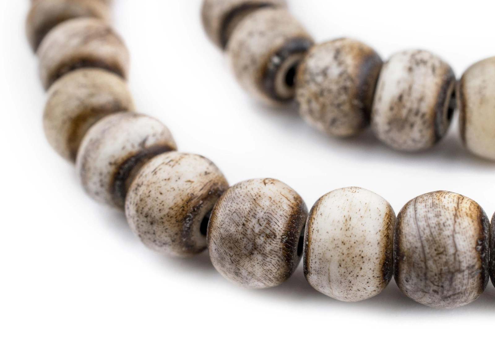 Grey Round Bone Mala Beads 10mm Nepal Large Hole 35 Inch Strand