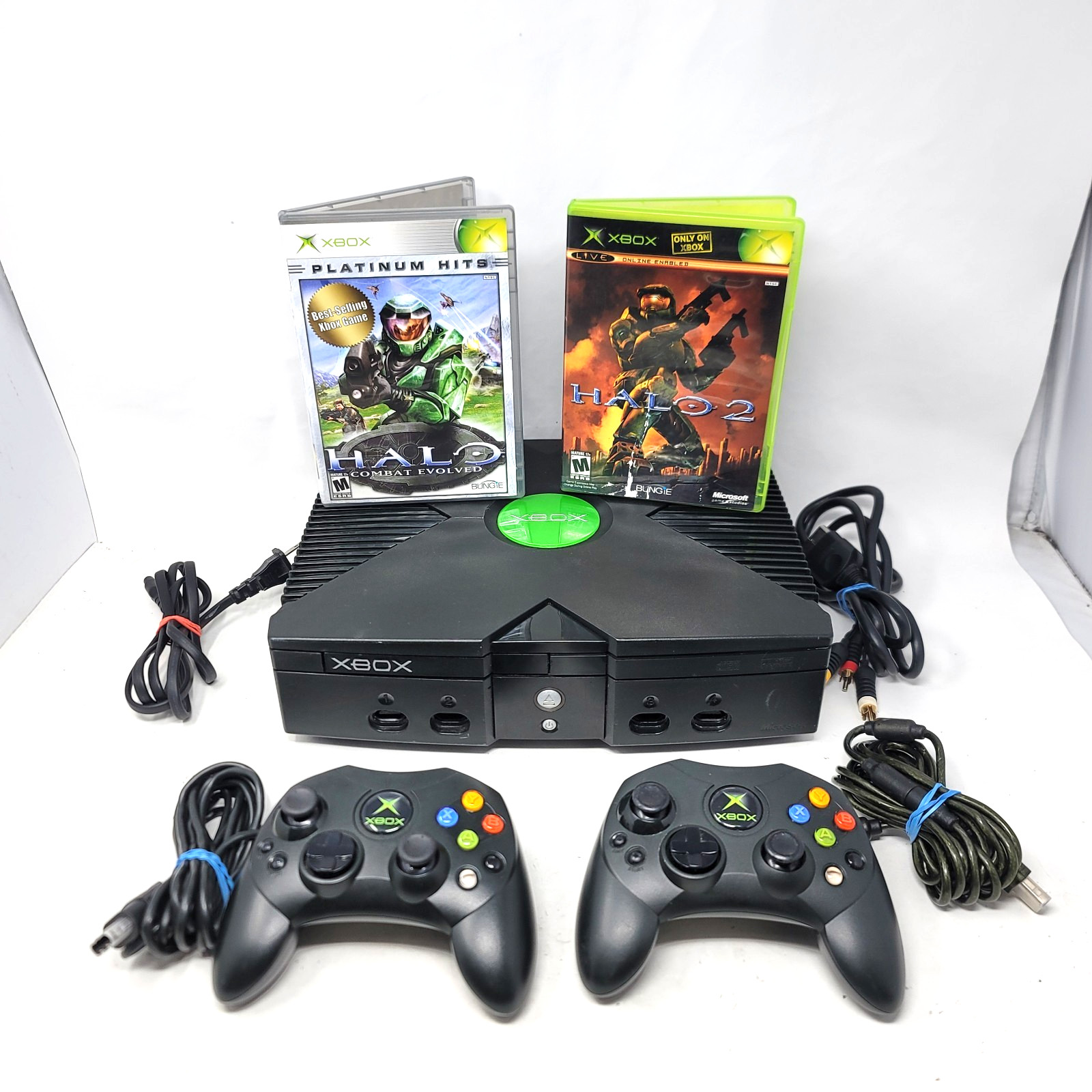 Original Microsoft Xbox 8GB Console Black W/2 Controllers, Halo 1 & 2, Cords Original Microsoft Xbox 8GB Console Black W/2 Controllers, Halo 1 & 2, Cords