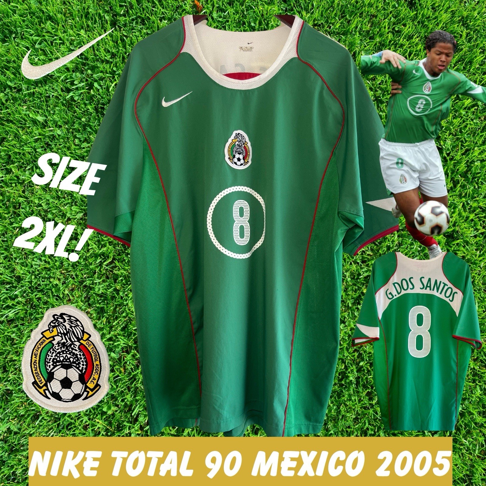 Mexico 2005 Nike Total 90 Giovani Dos Santos #8 Jersey 2XL Vintage Authentic