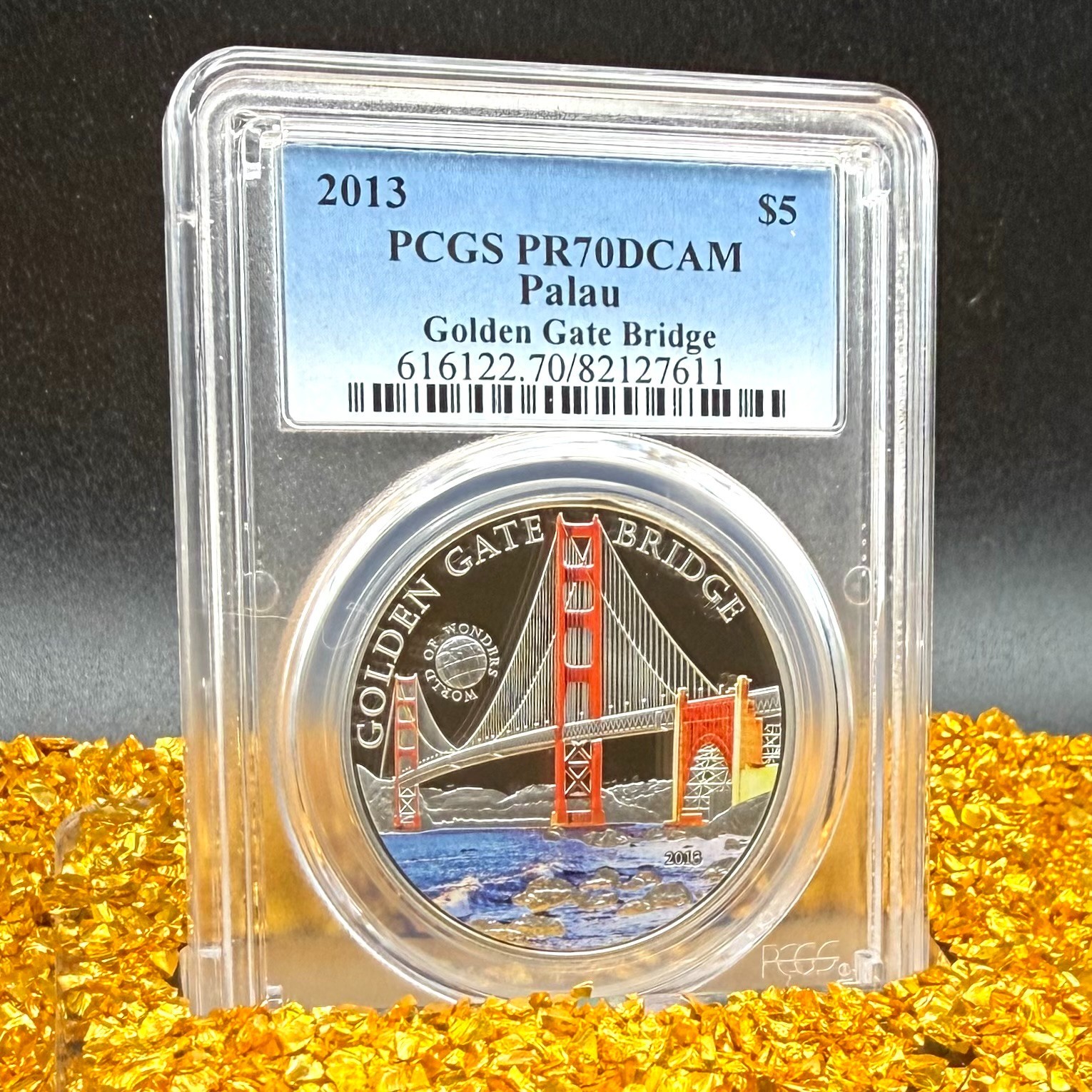 Proof 2013 $5 Palau World of Wonders Golden Gate Bridge PR70DCAM 1 of 61 Mint