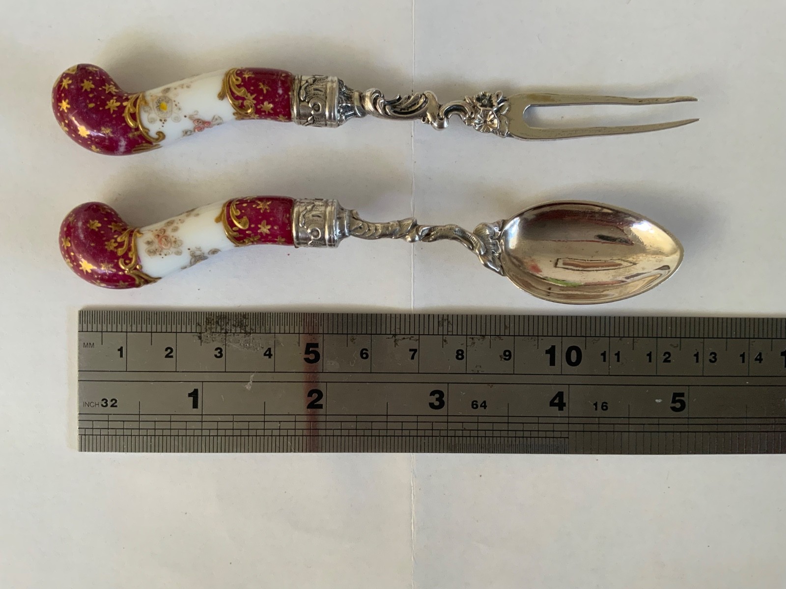 Antique German 800 Solid Silver & Porcelain Hors D'oeuvre Serving Set Mau C.1900