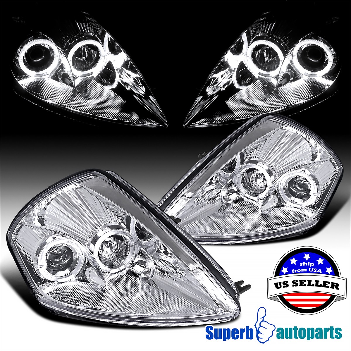 Fits 2000-2005 Mitsubishi Eclipse Dual Halo Projector Headlights Lamps 00-05