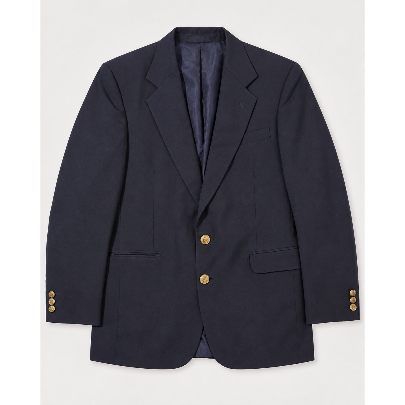 Haggar Men’s Navy Blazer 42L Wool Blend Gold Crest Buttons Preppy Sport Coat