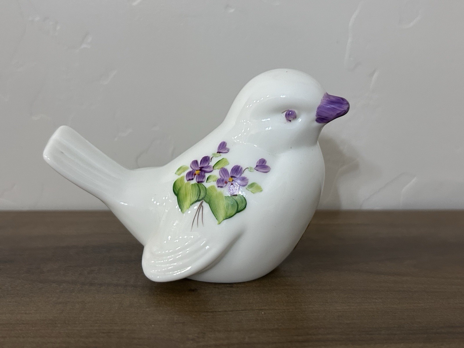 Fenton Milk Glass Violets in the Snow Hand Painted Bird Signed