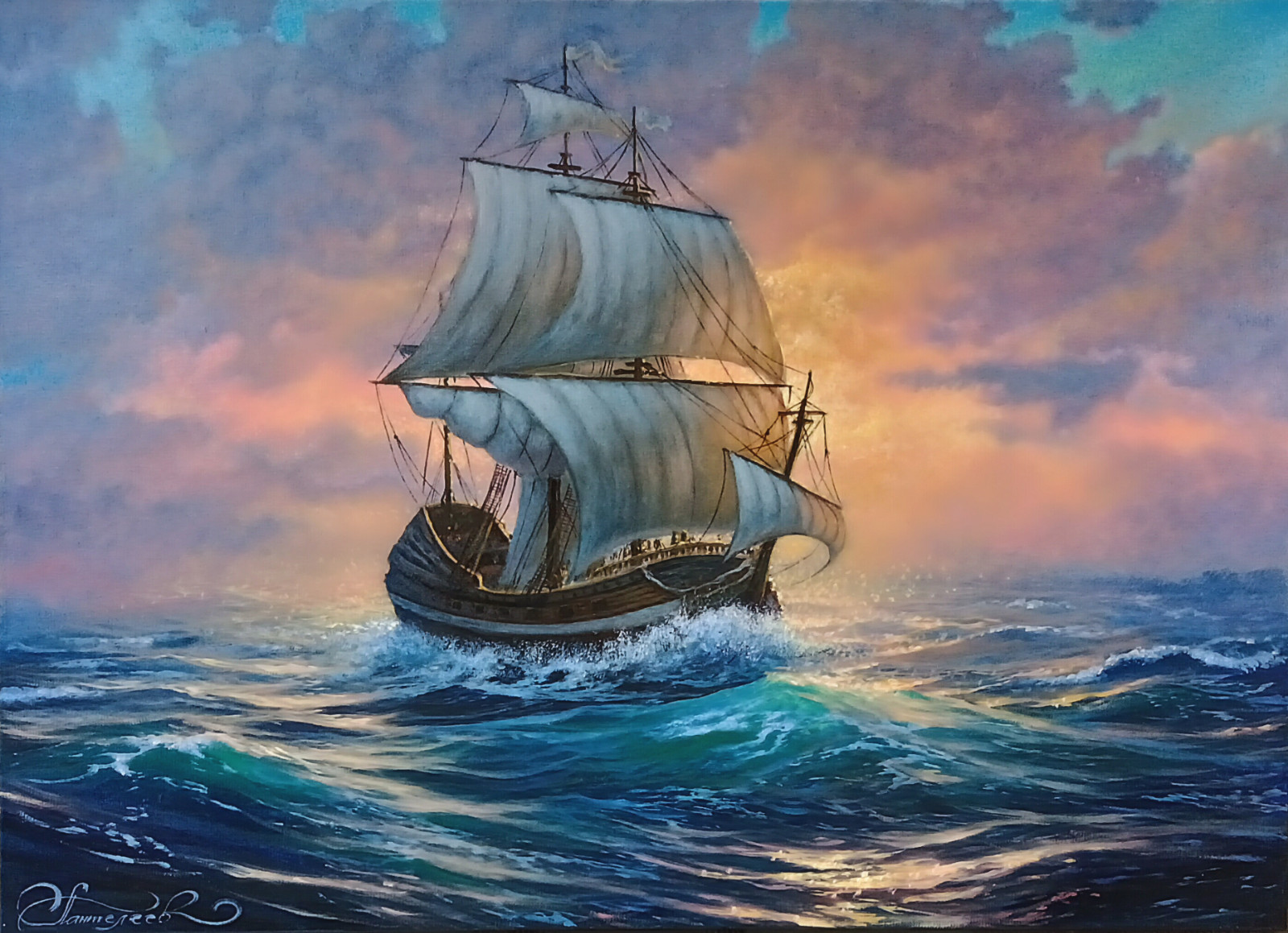 Original oil painting Sailboat , Seascape artwork 20 x 28 inches Original oil painting Sailboat , Seascape artwork 20 x 28 inches