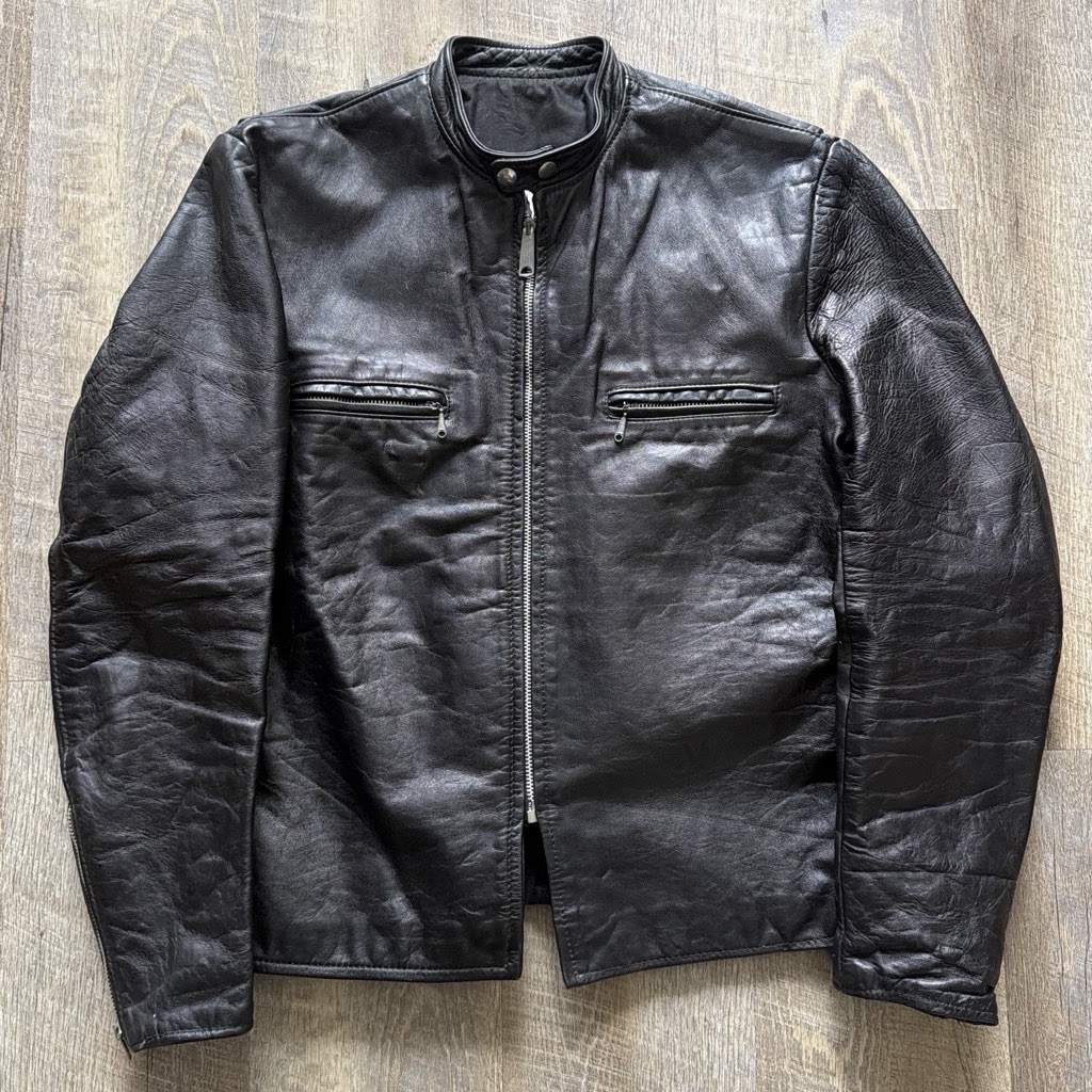 Vintage 1960s Harley Davidson Cafe Racer Black Leather Jacket Talon Zipper